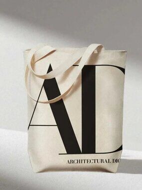 Architectural Digest Canvas Cloth Tote Bag Beige Black Logo